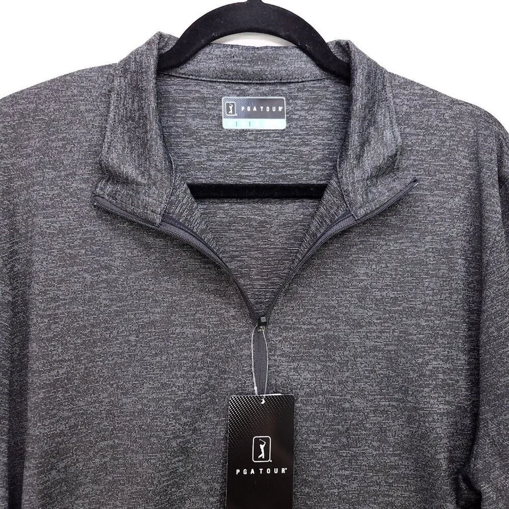 PGA Tour Quarter Zip Pullover Long Sleeve Men's Medium Polyester Golf Shirt Gray - Picture 3 of 13